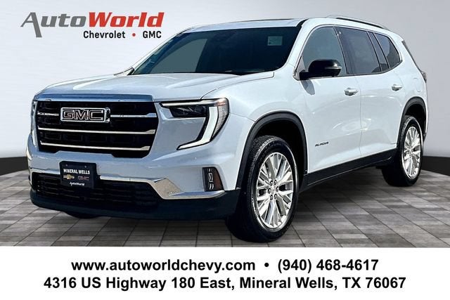 2026 GMC Acadia Elevation in Glacier White Tricoat — front three-quarter view