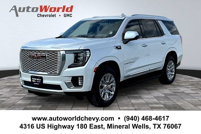 2023 GMC Yukon Denali in White Frost Tricoat — front three-quarter view