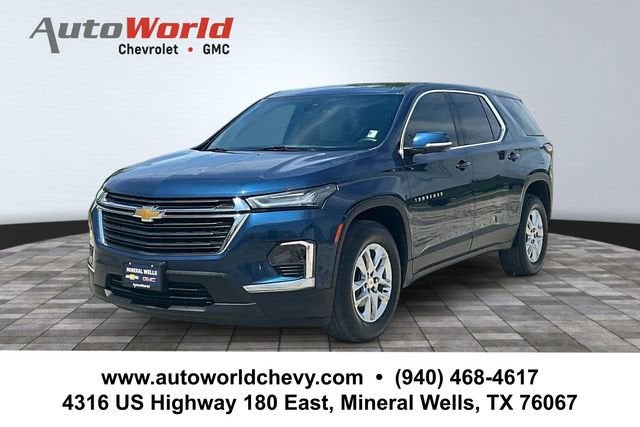 2023 Chevrolet Traverse LS in Northsky Blue Metallic — front three-quarter view